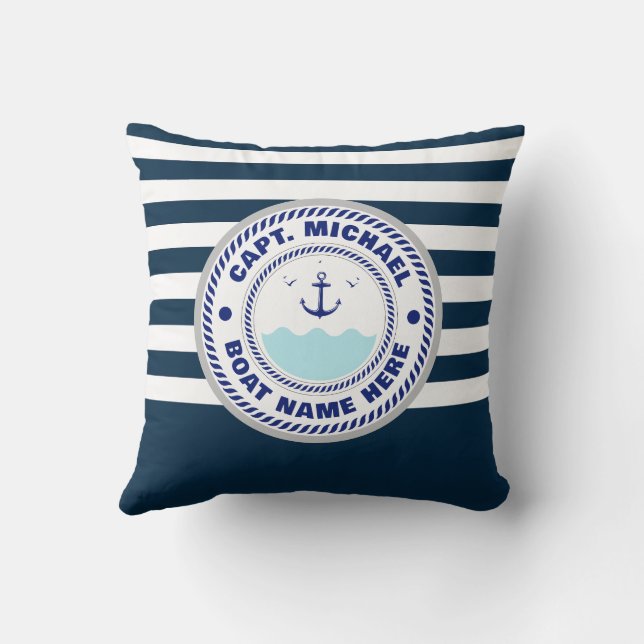 Personalised Captain Nautical Anchor Boat Name Cushion (Back)