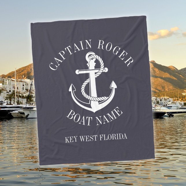 Personalised Captain Nautical Anchor Boat Name Fleece Blanket (Personalized Captain Nautical Anchor Boat Name Fleece Blanket)