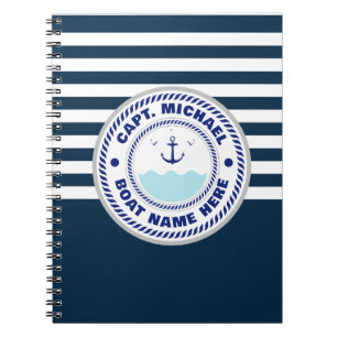 Personalised Captain Nautical Anchor Boat Name Notebook
