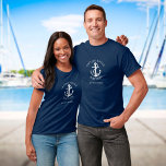 Personalised Captain Nautical Anchor Boat Name T-Shirt<br><div class="desc">A nautical design featuring an anchor,  personalised with the captain's name,  boat name and location. Designed by Thisisnotme©</div>