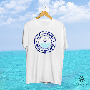 Personalised Captain Nautical Anchor Boat Name T-Shirt