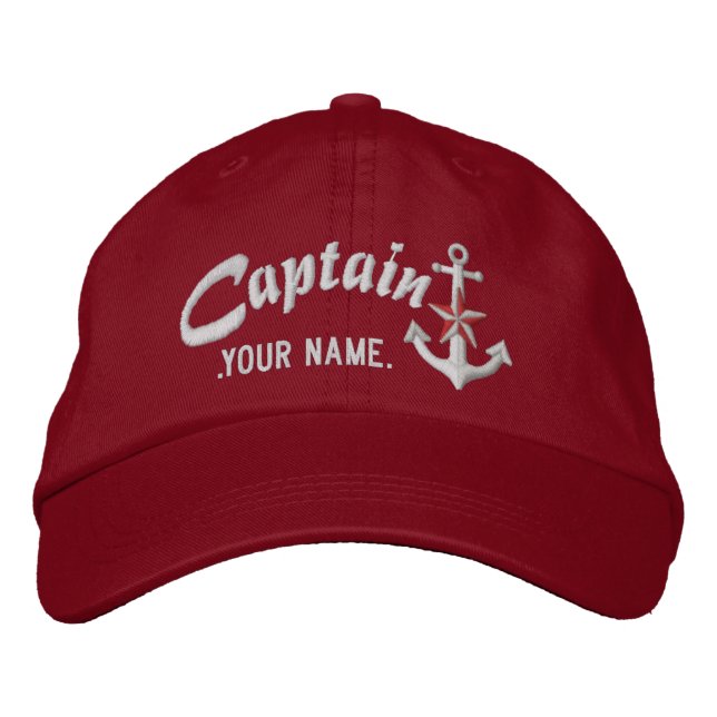 Personalised Captain Nautical Anchor Name White Embroidered Hat (Front)