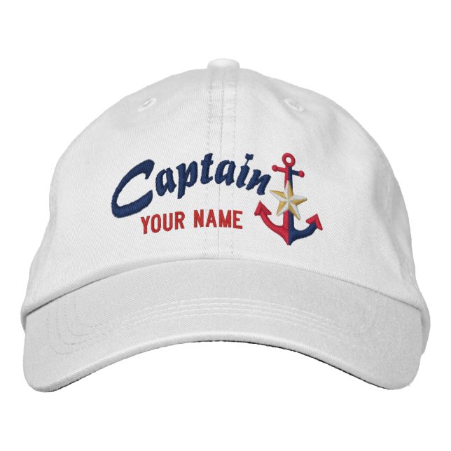 Personalised Captain Nautical Anchor Your Name Embroidered Hat (Front)