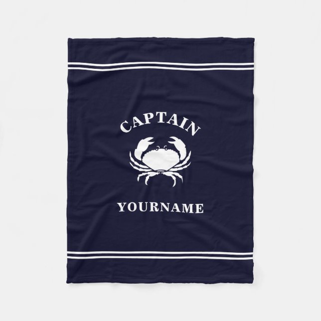 Personalised Captain Nautical Crab Fleece Blanket (Front)
