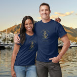 Personalised Captain Nautical Gold Boat Name T-Shirt<br><div class="desc">A nautical design featuring an anchor,  personalised with the captain's name,  boat name and location. Designed by Thisisnotme©</div>