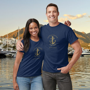 Personalised Captain Nautical Gold Boat Name T-Shirt