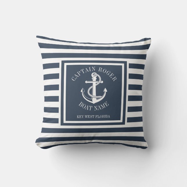 Personalised Captain Navy Blue Nautical Anchor Out Cushion (Front)