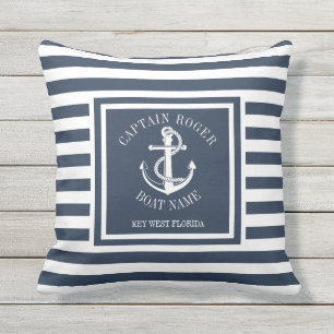 Personalised Captain Navy Blue Nautical Anchor Out Cushion