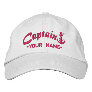Personalised Captain Rope Anchor Name Fuchsia Embroidered Hat