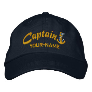 Personalised Captain Rope Anchor Name Golden Embroidered Hat