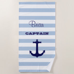 Personalised Captain Striped Beach Towel