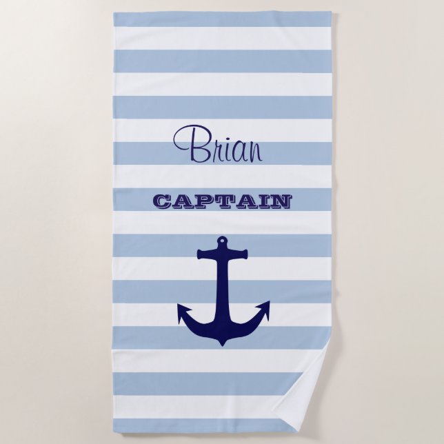 Personalised Captain Striped Beach Towel (Front)