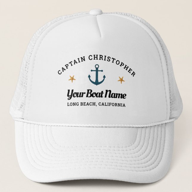 Personalised Captain's Hat w/ Anchor & Starfish (Front)