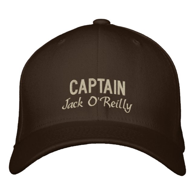Personalised Captain's Tan and Brown Embroidered Hat (Front)