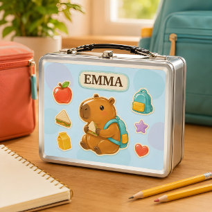 Personalised Capybara Kids School Metal Lunchbox