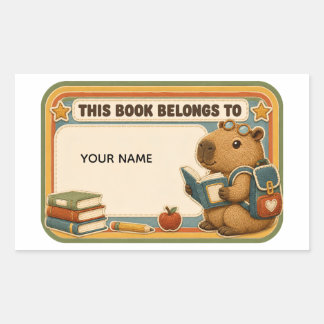 Personalised Capybara This Book Belongs To Kids Bo Rectangular Sticker