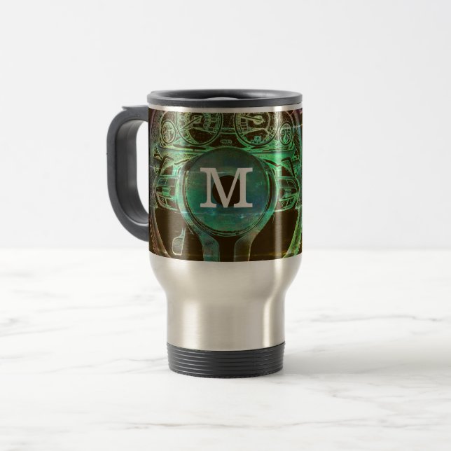 Personalised Car Themed Monogram Design Travel Mug (Front Left)