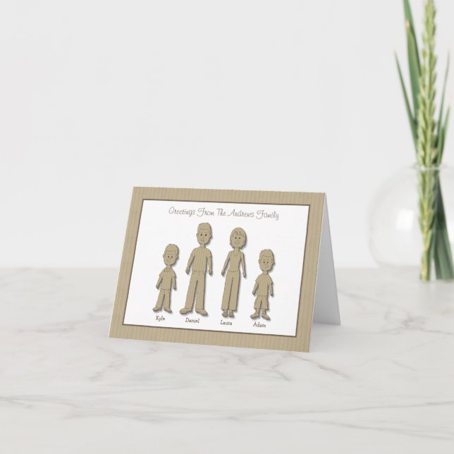 Personalised Cardboard Family of 4 Note Card (Front)