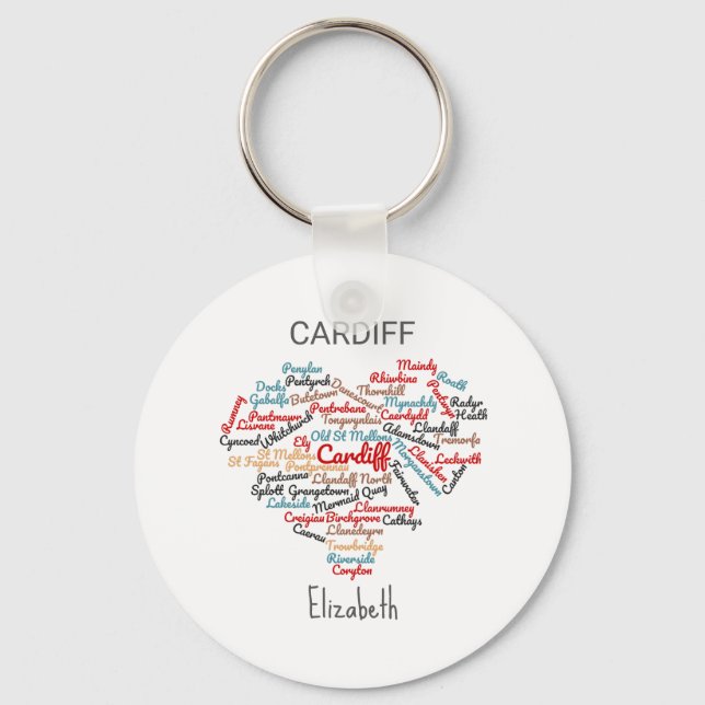 Personalised Cardiff Wales Word Cloud Typography  Key Ring (Front)