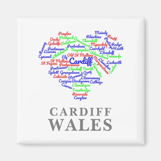 Personalised Cardiff Wales Word Cloud Typography Magnet (Front)
