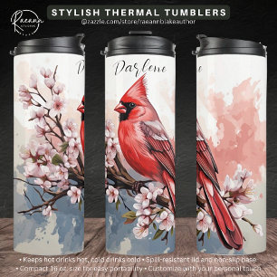 Personalised Cardinal and Flowers Thermal Tumbler