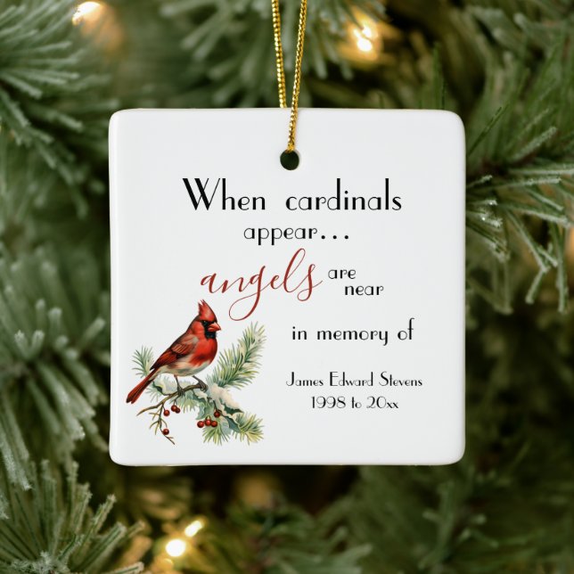 Personalised Cardinal Angels In Memory of Ceramic Ornament (Tree)