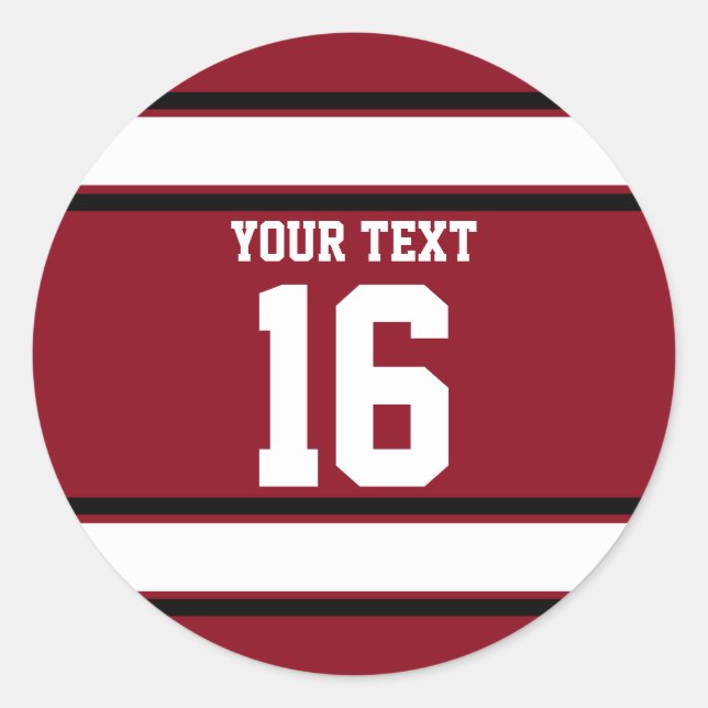 Personalised Cardinal Red and Black Sports Stripes Classic Round Sticker (Front)