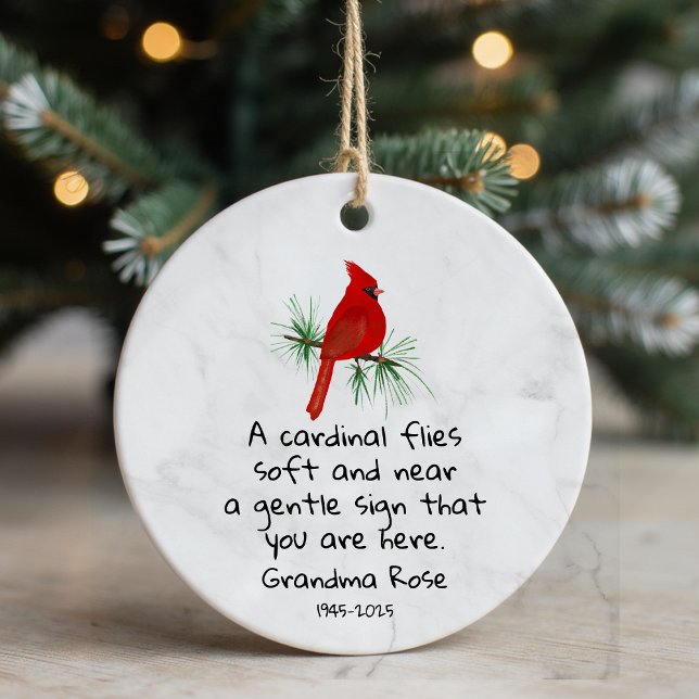 Personalised Cardinal Saying Memorial Ceramic Tree Decoration (Creator Uploaded)