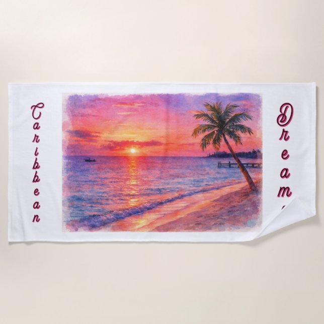 Personalised Caribbean Dream Sunset Beach Towel (Front)