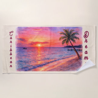Personalised Caribbean Dream Sunset Beach Towel