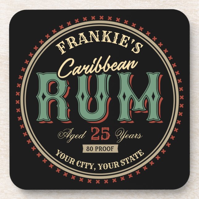 Personalised Caribbean Rum Liquor Bottle Label Bar Coaster (Front)