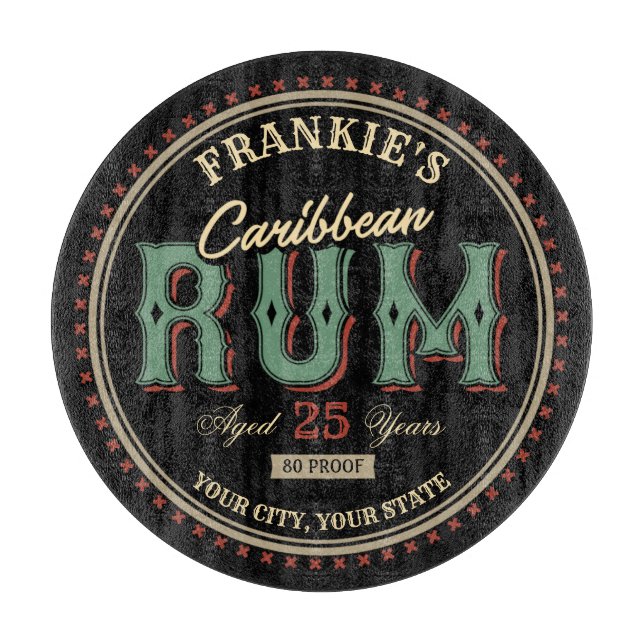 Personalised Caribbean Rum Liquor Bottle Label Bar Cutting Board (Front)