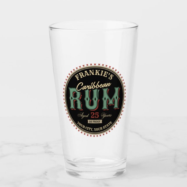 Personalised Caribbean Rum Liquor Bottle Label Bar Glass (Front)
