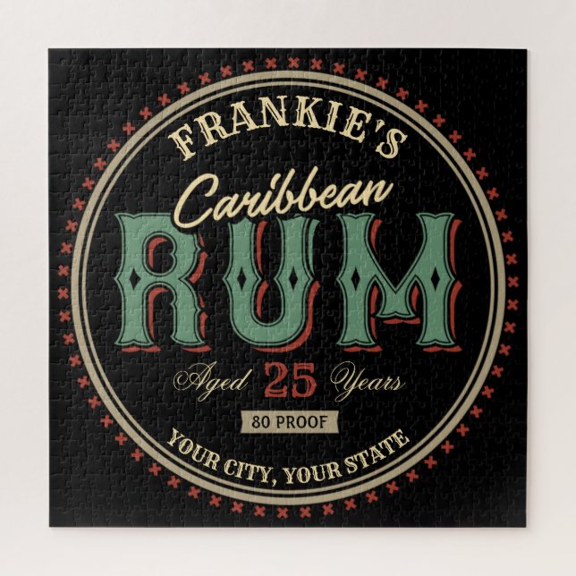 Personalised Caribbean Rum Liquor Bottle Label Bar Jigsaw Puzzle (Vertical)