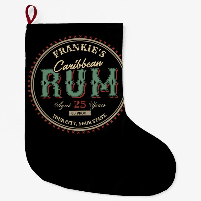 Personalised Caribbean Rum Liquor Bottle Label Bar Large Christmas Stocking (Front)