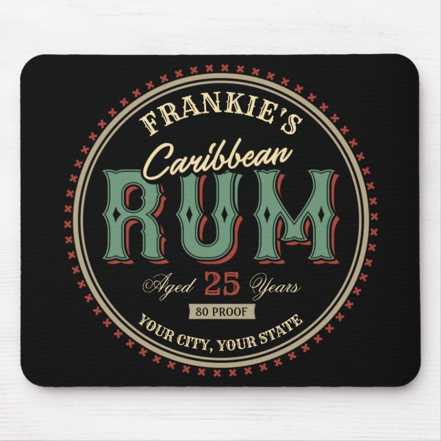 Personalised Caribbean Rum Liquor Bottle Label Bar Mouse Mat (Front)