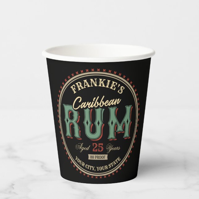 Personalised Caribbean Rum Liquor Bottle Label Bar Paper Cups (Front)