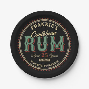 Personalised Caribbean Rum Liquor Bottle Label Bar Paper Plate