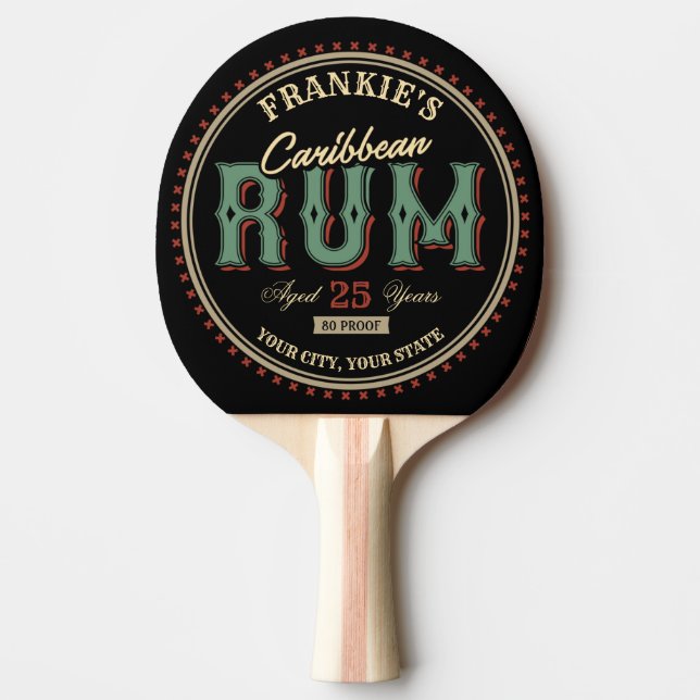 Personalised Caribbean Rum Liquor Bottle Label Bar Ping Pong Paddle (Front)