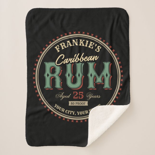 Personalised Caribbean Rum Liquor Bottle Label Bar Sherpa Blanket (Front)