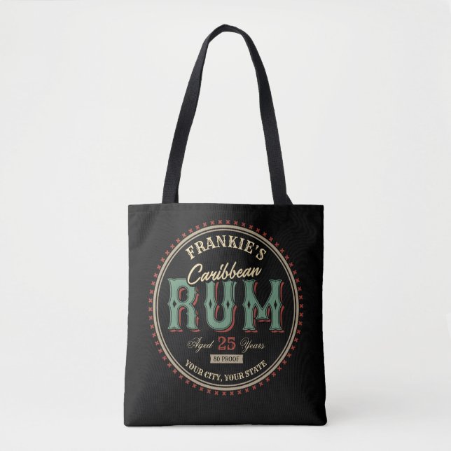 Personalised Caribbean Rum Liquor Bottle Label Bar Tote Bag (Front)