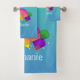 Personalised Caribbean Sea Shells with Bubbles Bath Towel Set