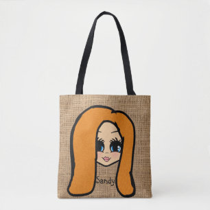 Personalised Caricature Jute Print ginger red Tote Bag
