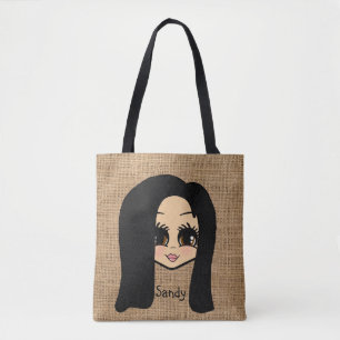 Personalised Caricature Jute Print Tote Black Hair