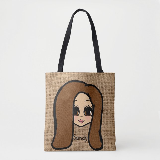 Personalised Caricature Jute Print Tote Brown Hair (Front)