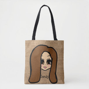 Personalised Caricature Jute Print Tote Brown Hair Bag