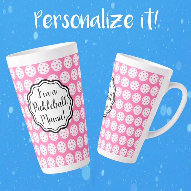 Personalised Carnation Pink And White Pickleball  Latte Mug (Perfect for Mothers Day or Birthday!)
