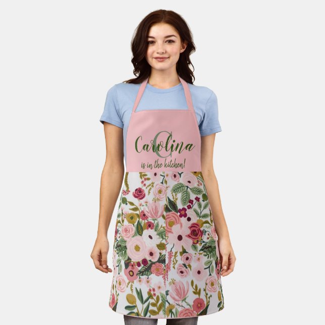 Personalised Carolina Floral Apron (Worn)