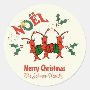Personalised  Caroling Crawfish Lobster Christmas Classic Round Sticker
