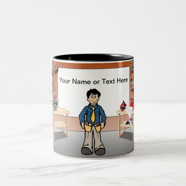 Personalised Carpenter, Handyman - Male Cartoon Two-Tone Coffee Mug (Center)